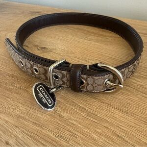 Coach Signature Canvas Dog Collar Brown Leather Silver Hardware XL 22”-26” Y2K